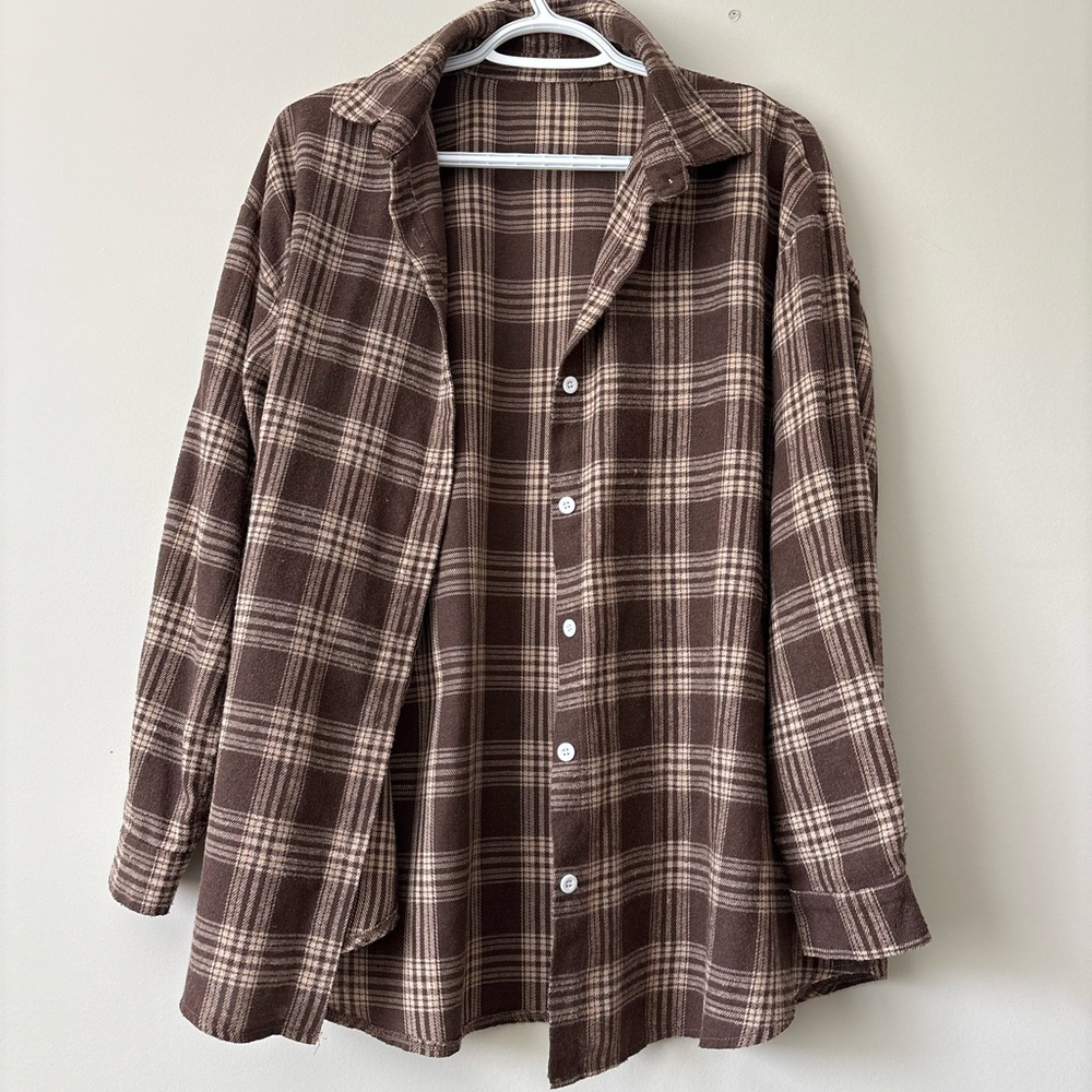 Brown Plaid Button-Up Shirt